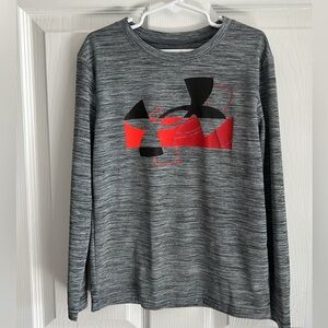 Under Armour Heathered Gray Long Sleeve with Red Logo